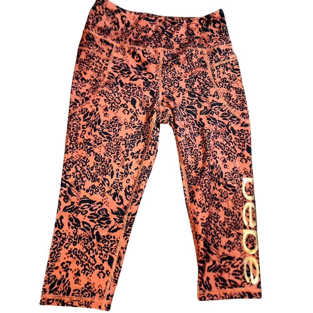 Bebe Orange Black Floral Leopard Print Capri Leggings Plus Size 1X